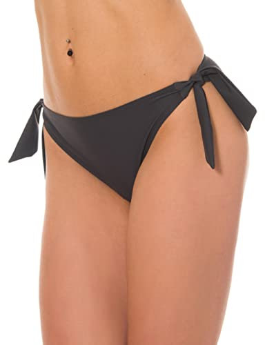 Aquarti Bikinihose Damen mit seitlicher Schnürung – Hüftslip Bikinihosen für Damen in Unifarben, Farbe: Graphit, Größe: 42