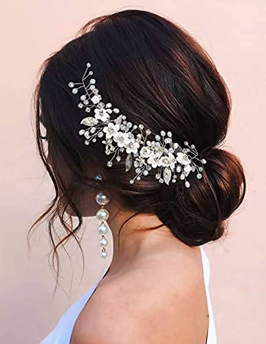 Zoestar Serre-tête de mariage en forme de feuille de vigne avec cristaux et opale bleue - Accessoire pour cheveux pour femme et fille