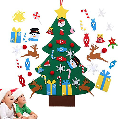 Viilich - Albero di Natale in feltro, albero di Natale per bambini da parete, fai da te con 33 decorazioni staccabili, da appendere alla porta, regalo di Natale per decorazioni natalizie