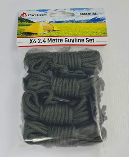 ESW LEISURE Guyline Ropes 4 Pack For Tents Awning Camping Strong Lightweight Paracord Guy Rope With Tensioner Guy Lines Fishing Umbrella Shelter Bivvy Caravan Gazebo (Olive Green, 2.4 Metre 4 Pack)