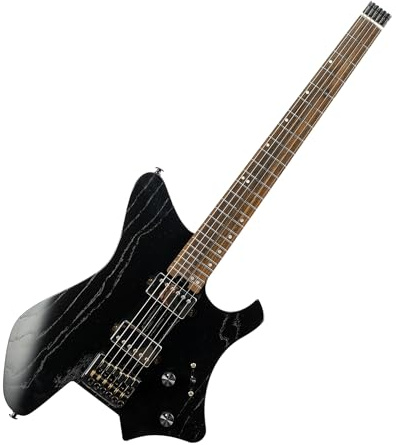 EART Headless E-Gitarre Fix Bridge für 6 -saitige Reisegitarre Kleine, aber vollwertige LEAF-Gitarre Ultraleicht für Reisen und Performance Richtige Solid-Body-Gitarre (Schwarz ohne Furnier)