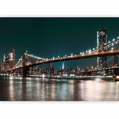 murando Photo Wallpaper New York City 300x210 cm / 118 x 83 | Non-woven Premium Art Print Fleece Wall Mural Decoration Poster Picture Design Modern Brooklyn Bridge at Night Architecture