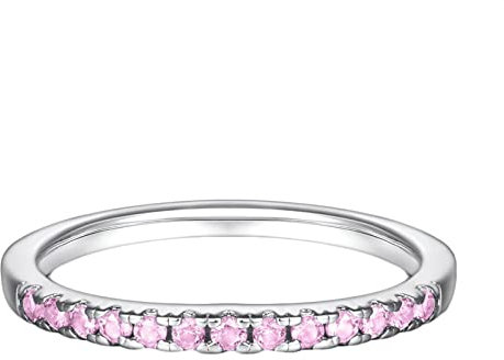 Dsnyu Ringe Silber Hochzeit, Rosa Zirkonia Halbe Ewigkeit Bandring Damen 62