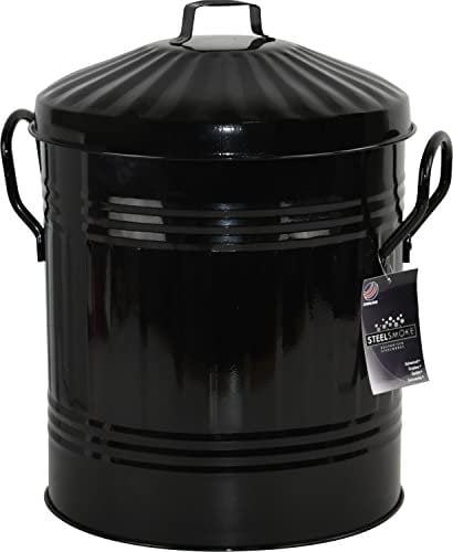 Sterling Ventures Small Coloured Metal Dust Bin with Lid Recycling Waste Rubbish 13L (Black)