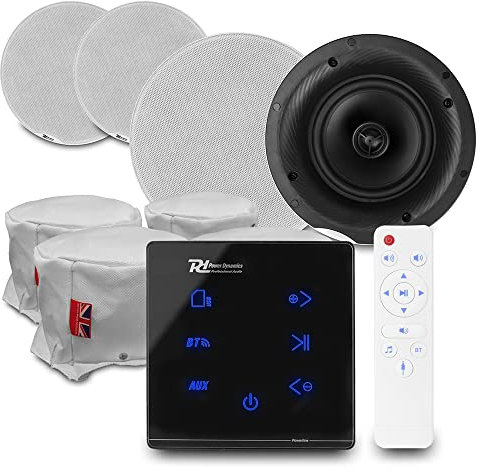 Power Dynamics Bluetooth Ceiling Speaker Package – A100B In-Wall Amplifier, 4x FCS5 Ceiling Speakers & Fire Hoods – Home Audio Installation System
