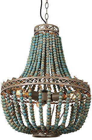 FIRVRE Bohemian Boho Natürlich HolzPerlen Deckenbeleuchtung E27 Loft französische Landschaft Kronleuchter Antike Decke Pendelleuchte für Schlafzimmer Küche Insel Esszimmer Wohnzimmer