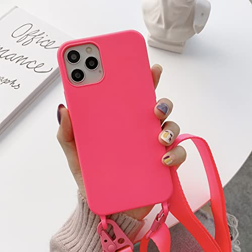 Bakicey Handykette Hülle für iPhone 13 Pro Max, Necklace Handyhülle Nylon Schultergurt Liquid Silikon Cover mit Kordel zum Umhängen Schutzhülle mit Stylische Band Case für iPhone 13 Pro Max, Rosenrot