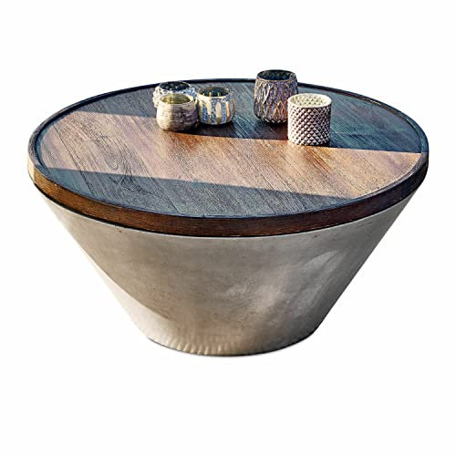 Loberon Couchtisch Vaessen, modernes Design, Klassische Kegelform, Platte abnehmbar, auch für überdachten Outdoorbereich geeignet, Sofatisch, Akazienholz, Beton, grau/schwarz