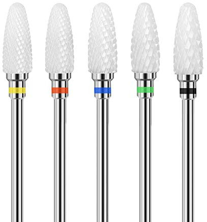 Piashow Verbesserte Version 5 Stück Keramik Nagelbohrer Bit Set, Professionelle Nagelfräser Aufsätze, Home Verwenden Nagelfräser Bits für Gelnägel, Maniküre, Pediküre, Nagelhaut (3/32)