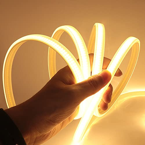HEGEHE Flexible Tira de LED COB 220V con Interruptor ON/OFF Alimentación, 288 LED/m Luz de Cuerda de Alto Brillo, Cada Corte de 50cm, IP65 Impermeable (1m, Blanco Cálido)