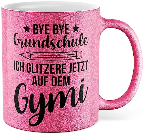 Tasse Gymnasium 5. Klasse Glitzer Geschenk Schulwechsel Grundschule Übergang, Geschenkidee Übertritt Gymnasiastin, Kakaobecher Schülerin Mädchen Gymi Becher mit Glitzer Effekt