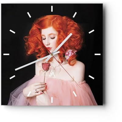 Modern Wanduhr Erz Frau Rose 40x40cm Quadrat Groß Wand Uhr Glas Analog Zimmeruhren Küche Büro Wohnzimmer Glasuhr Wall Clock Dekoration Design Wanddekoration Küchenuhr C3AC40x40-4369