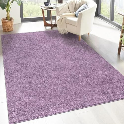carpet city Shaggy Hochflor Teppich - 100x200 cm - Lila - Langflor Wohnzimmerteppich - Einfarbig Uni Modern - Flauschig-Weiche Teppiche Schlafzimmer Deko