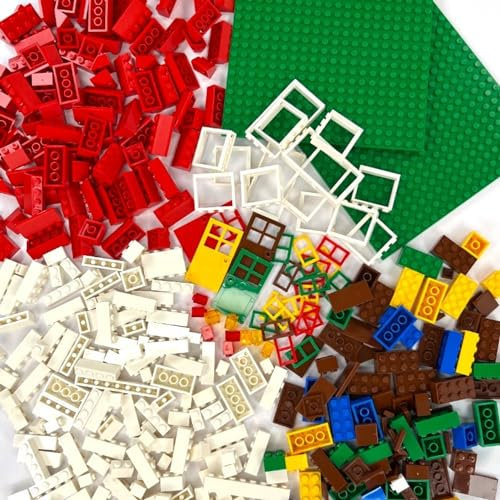 Q-Bricks Kreativ-Bauset mit klassischen Bausteinen | 400-teiliges Set | 19 Formen umfassen Türen, Fenster, Dachsteine und Grundplatten | 8 Farben | kompatibel mit gängigen Marken (Basis Farben)