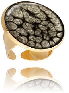 Klassisch Glanz Runde Groß Statement Ringe Einstellbar für Damen (Stil 15 - Schwarz Gold)