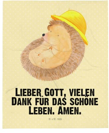 Mr. & Mrs. Panda Wohndecke Igel Beten - Geschenk, Igel mit Hut, Tiermotive, Gute Laune, lustige Sprüche, Wolldecke, Sofadecke, Tagesdecke, Tiere,