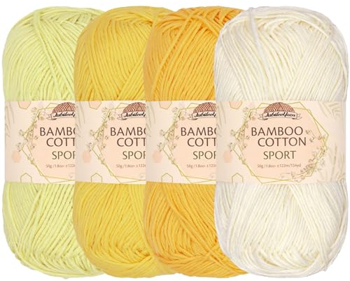 JubileeYarn Bamboo Cotton Sport Yarn - 50g/Skein - Shades of Yellow - 4 Skeins