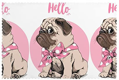 Fun Mops Teller Matte 30,5 x 45,7 cm, 6 Stück, hitzebeständig, waschbar, für Küche, Restaurant, Hotel, Tischdekoration