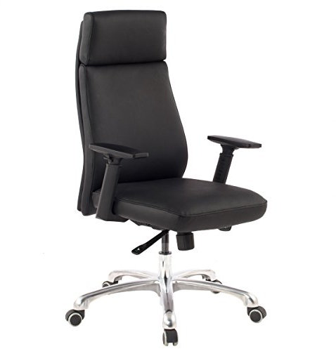 FineBuy Bürostuhl Porto Echt-Leder Schwarz ergonomisch mit Kopfstütze, Design Chefsessel Schreibtischstuhl ergonomisch mit Wippfunktion, Drehstuhl mit Armlehnen X-XL 120 kg