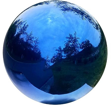 Missmore 20,3 cm große Spiegelkugel aus blauem Edelstahl, poliert, hohl, reflektierend, Gartenkugel für Haus und Garten
