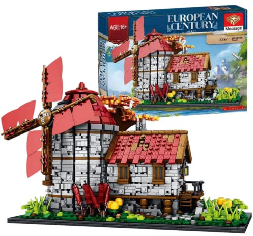 Modular Haus Bausteine, 2296 Klemmbausteine Europäisches Jahrhundert Mocsage Holländische Windmühle Stadt Bausteine Bausatz, Architektur Baustein Modell MOC Haus Kompatibel mit Lego