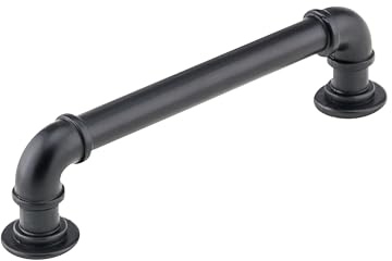 Rok Hardware Matte Black Industrial Pipe Style 5-1/32 (128mm) Center, 6 Inch Length, Black Kitchen Hardware for Cabinets, Farmhouse Hardware Kitchen Pull/Handle, P9022128MB
