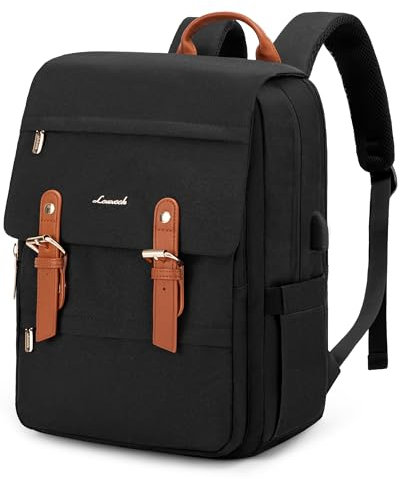 LOVEVOOK Zaino Porta PC Donna Nero, 15,6 Pollici Impermeabile Zaino Antifurto per Computer portatile con Porta USB per Università, Viaggi, Lavoro, Scuola