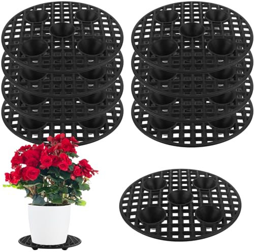 CCCYMM Lot de 10 supports ronds en plastique robuste pour pots de fleurs d'intérieur et d'extérieur - 20,3 cm - Noir