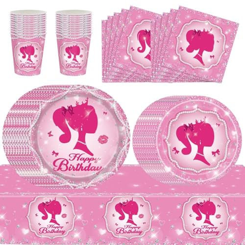 XINGPUBHD 61 Pieces Princess Birthday Party Cutlery, Princess Birthday Decorations Set Plates Cups Napkins Tablecloths for Girls Birthday Party