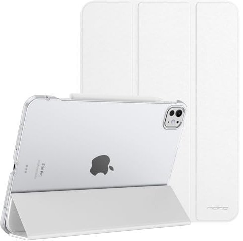 MoKo Hülle für iPad Pro 11 Zoll M4 2024 (5. Gen), Ultradünne Standhülle mit Transluzent Hart PC Rückseite für iPad Pro 11'' 2024 (A2836/A2837/A3006), Unterstützt Apple Pencil Pro, Weiß