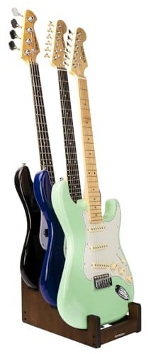 STRICH L-3EW Support de guitare en bois pour plusieurs guitares, 3 supports, affichage frontal, gain de place, pour la maison, le studio, la scène, couleur noyer, L-3EW (pour 3 guitares électriques