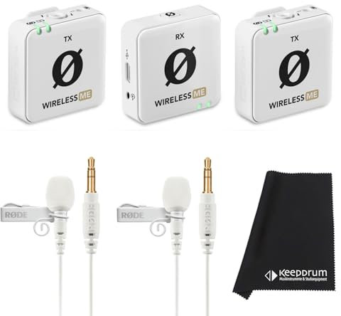 Rode Wireless ME Dual - Micrófono inalámbrico (incluye 2 micrófonos Lavalier GO y gamuza de microfibra), color blanco