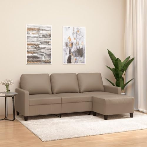 Willood 3 Sitzer Sofa mit Hocker Modern Couch Gästesofa fürs Wohnzimmer Schlafzimmer Gästezimmer Kunstleder Cappuccino