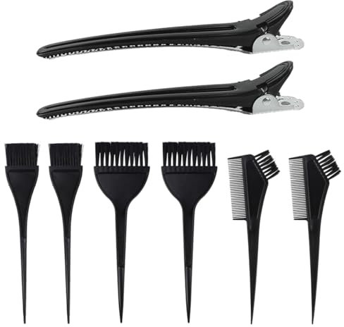 AYVRUOP Pinceau Coloration Cheveux, Pinceaux de Coloration de Cheveux, Outils de Brosses de Teinture Cheveux, Brosses Peignes Coiffure Coloration Cheveux, +2 Pinces Bec de Canard Noir, 8 pièce
