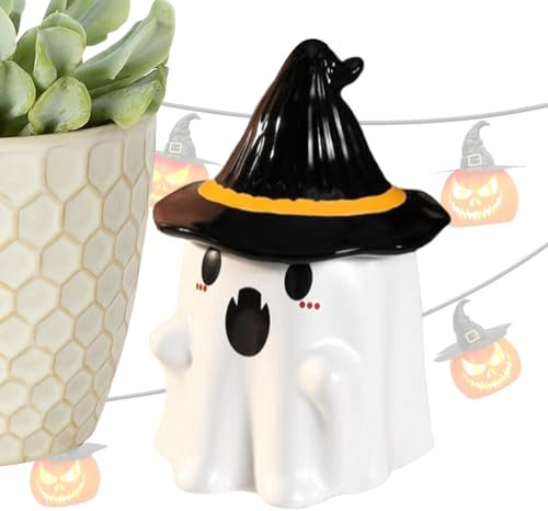 Taza de Halloween, Taza de Fantasma con Tapa, Taza de Café de Halloween, Taza de Café Novedosa de Fantasma de Halloween, Taza de Fantasma con Sombrero de Bruja Dorable para Decoraciones de Halloween