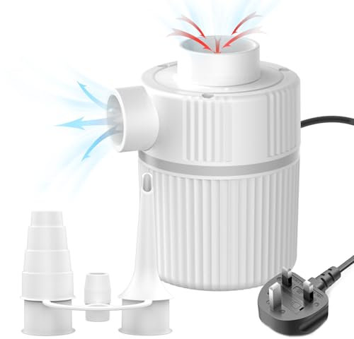 Electric Pump for Inflatables & Deflating 2 IN 1, Airbed Pump AC 220-240V 30W Quick Fill Electric Air Pump,3 Nozzles Air Mattress Pump for Air Bed Mattress, Beach Toys, Vacuum Bags,Paddling Pool