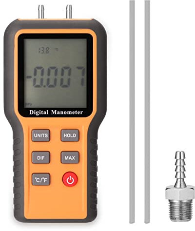 Pretfy Digitalmanometer LCD-Anzeige ℃ ℉ umschaltbar 12 Druckeinheiten einstellbar Innentemperaturmesswerkzeug Rohrdruckmessgerät