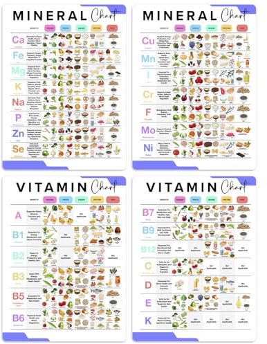 bqw Poster Vitamin and Mineral Nutrition, laminiert, 27,9 x 43,2 cm, Bildungstabellen für Klassenzimmer, Küche oder Büro, Wandkunst, 4 Stück