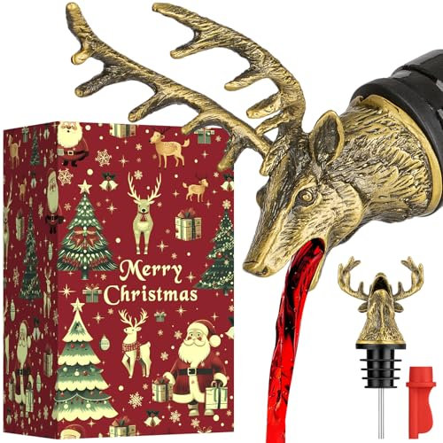 LKKCHER Weinpoure und Stopfen in Weihnachtsverpackung, Hirschjagdgeschenke für Jäger, Frauen, Männer, Hirschweinbelüfter, Ausgießer, Bronze, mit Weihnachtsverpackung und Weihnachtskarte