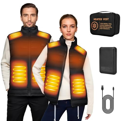 Gilet chauffant, veste chauffante avec batterie externe, gilet chauffant réglable, réglage de la température à 3 niveaux (FR/ES, Alpha/lettres, S, M, Taille normale, Taille normale, Noir)