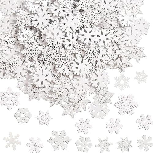 Sunnilly Weihnachtsdeko Schneeflocken Holz, 100 Stück Streudeko, 25 mm 35 mm, Tischdeko für DIY Basteln Christbaumschmuck