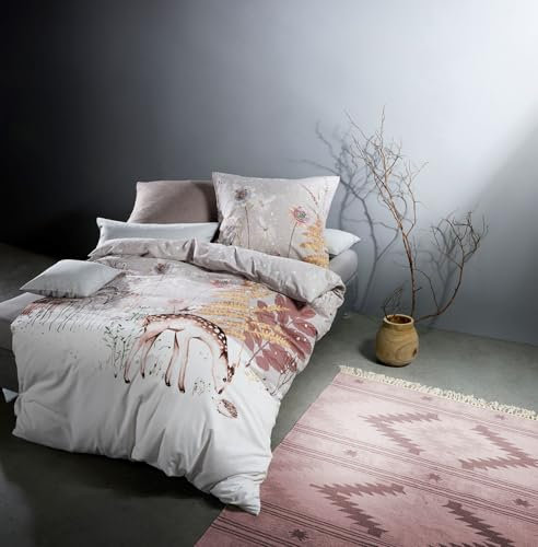fleuresse Aspen Biber Bettwäsche 155x220 Rehe Bäume Winter Igel beige 434372-7