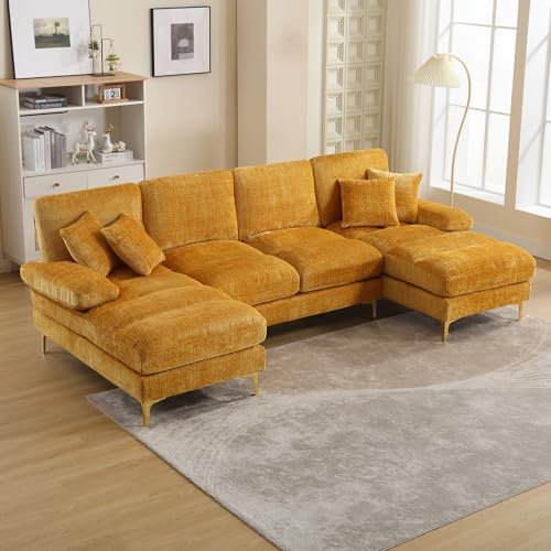 YESGIGA Modern Large Chenille Fabric U-Shape Sectional Sofa (Senfgelb)