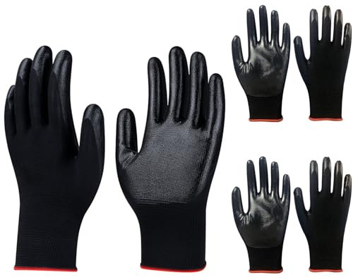 AONAT 2 Paar Rutschfeste Arbeitshandschuhe für Bau, Garten & Handwerk – Nitrilbeschichtung, atmungsaktiv, abriebfest, Größe L, Schwarz