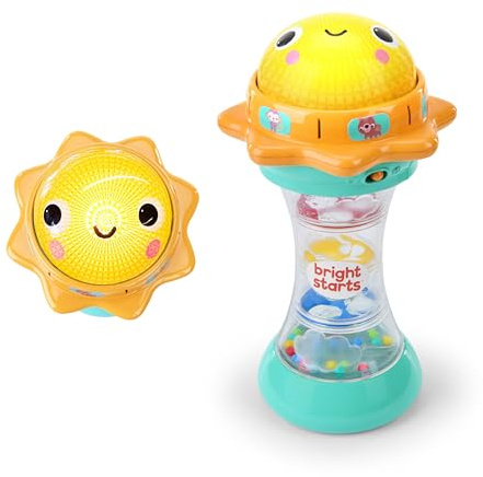 Bright Starts, Linterna Just for Sun con Sonidos de Animales, Cuentas Estilo Palo de Lluvia y Espejo, Juguete Interactivo Unisex para Bebés Desde 6 Meses