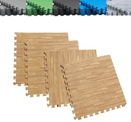 Pack Suelo Tatami – Esterilla Gimnasio Puzzle | Protege, Acolcha, Aísla y Decora | para Casa, Fitness o Piscina | Goma Eva Suave y Antideslizante | Libre de BPA | 4 Imitación Parquet