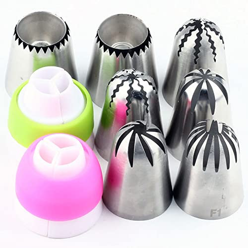 Boquillas para decoración de Pasteles, 9 boquillas de Acero Inoxidable de Tubo Grande Sultane para glaseado, 2 acopladores, 2 boquillas de repostería y 5 boquillas para decoración de Pasteles.