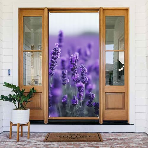 Lila Lavendel Türabdeckung Dekorationen Willkommen Frühling Türbanner Saisonal Veranda Türschild Foto Hintergrund Haustür Hängendes Banner für Innen- und Außenbereich Dekor 180 x 80 cm