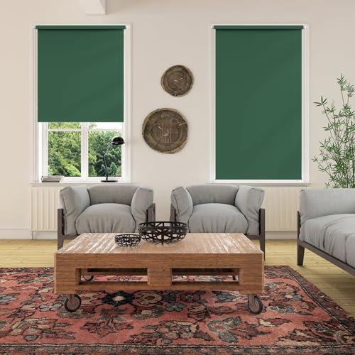 Wärmeisolierendes Rollo 45x130cm Dunkelgrün ohne Bohren für Fenster & Türen, Sichtschutz, Energieeffiziente Wärmedämmung