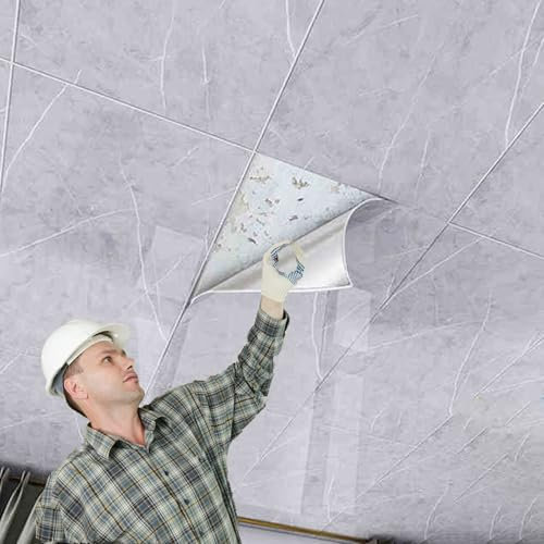 Dalle de plafond Panneaux De Plafond Auto-adhésifs De Grande Taille – Recouvrement De Plafonds Anciens, Dos Collé Pour Une Installation Facile – Dalles De Plafond Suspendu(2 pcs)
